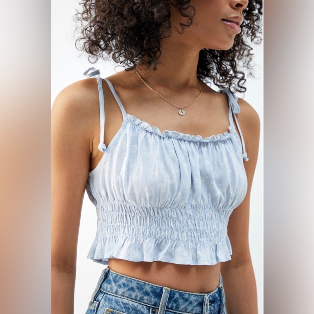 Kendall & Kylie Sky Blue Smocked Crop Top